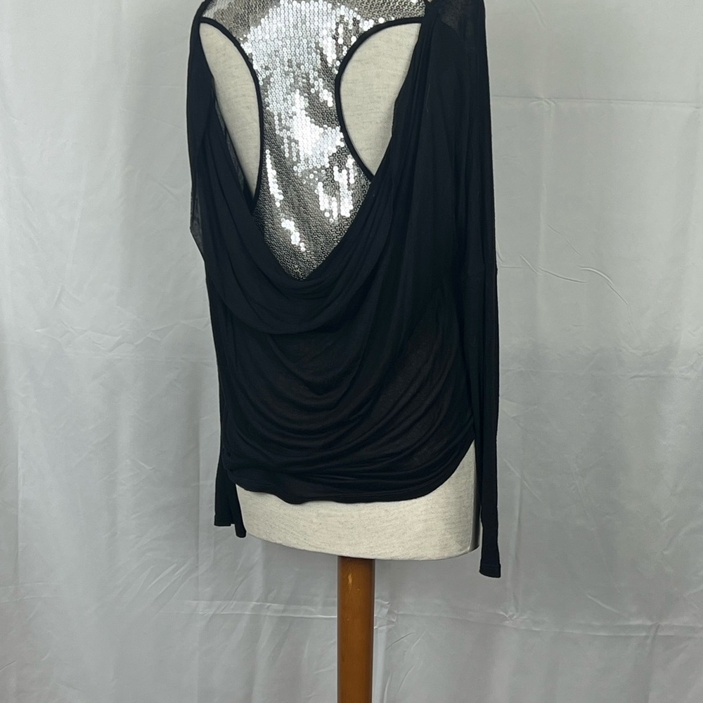 Long sleeve Arianna Black tee with silver sequin racer back Size S $25